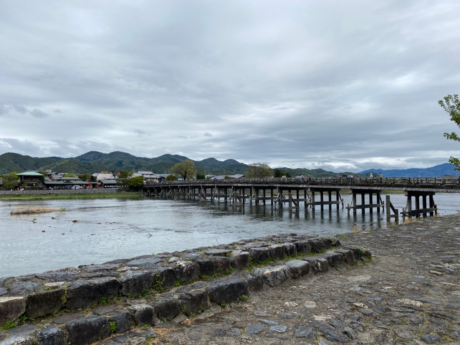 渡月橋と嵐山の景色