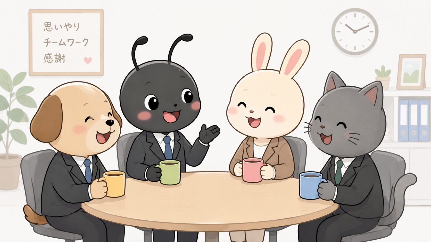 新しい職場で穏やかに過ごすイラスト